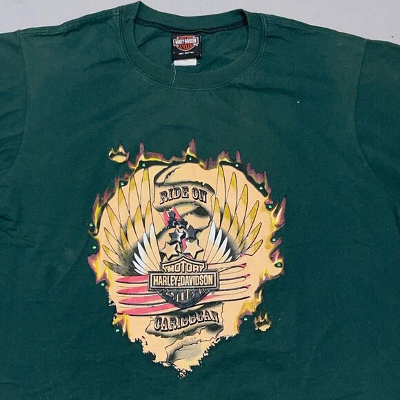 Vintage Harley Davidson Shirt Large Caribbean Ride On Graphic T Shirt Green 2007 - Picture 2 of 10